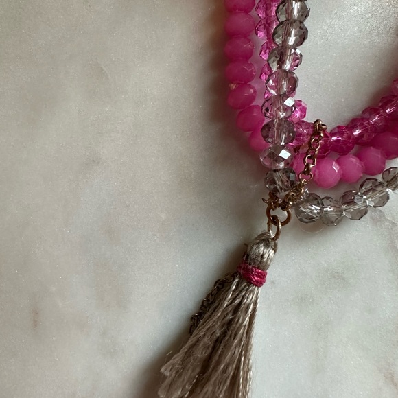 Pink and gray beaded bracelet with tassels! New! - Picture 2 of 8